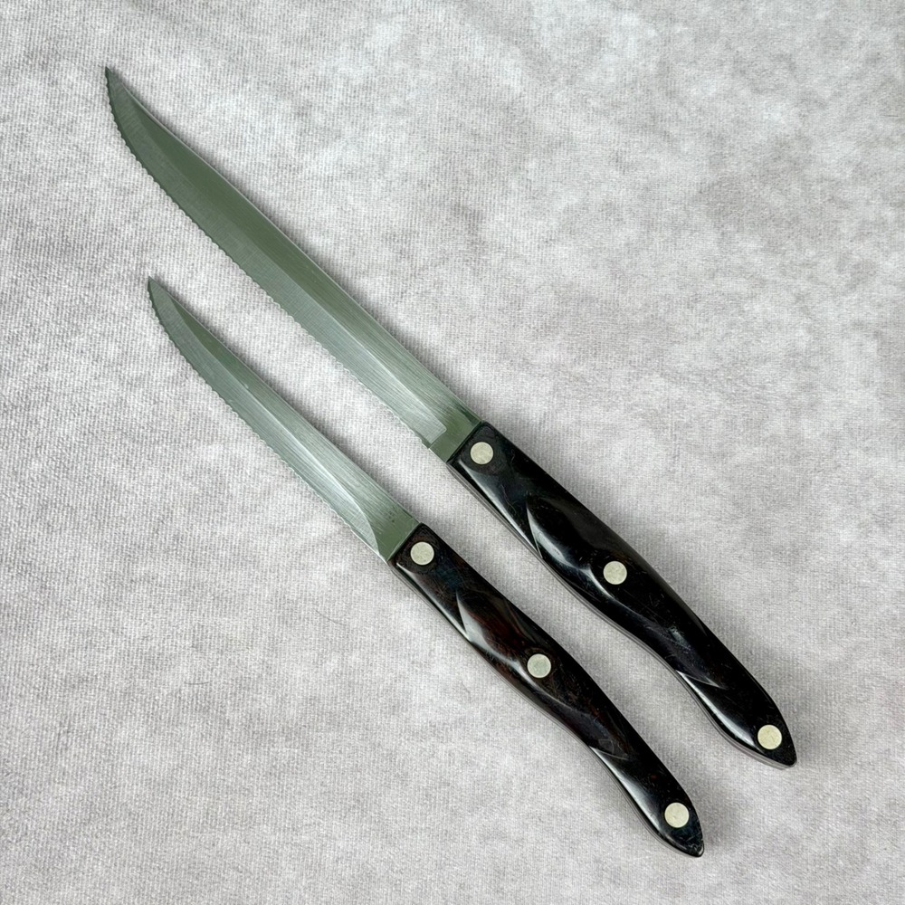 Cutco 1729 1721 Serrated Knife Set Brown Marbled Handle Made in USA 2 Piece